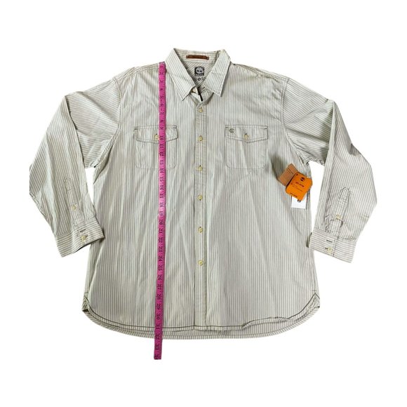 Timberland Men's NWT Button Down Striped Long Sleeve Shirt Beige and White XL - Picture 4 of 7